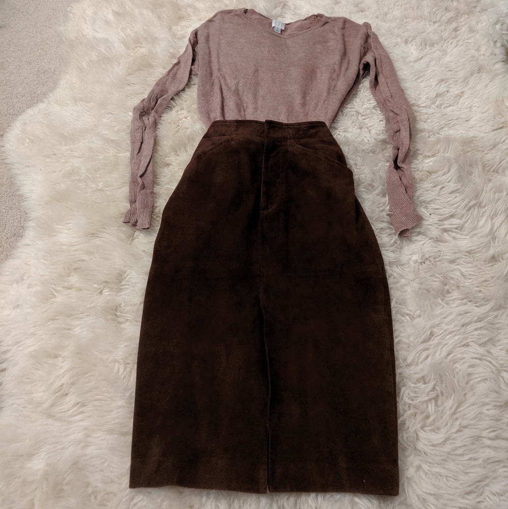 Ralph Lauren brown suede leather pencil skirt